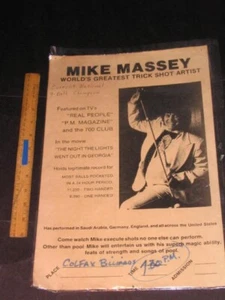 1982 Mike Massey Trick Shot Artist TOURNAMENT POSTER AD Pool Billiard 9 Ball - Picture 1 of 1