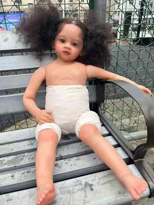 30in Reborn Baby Dolls Dark Brown Skin Finished Toddler Rooted Hair African Girl - Image 1 of 4