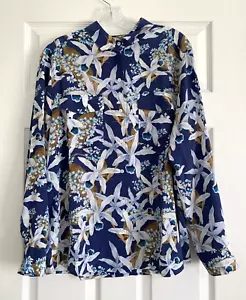 Tommy Bahama Top Womens L Blue Orchid Silk Button Up Roll Tab Sleeve NwT - Picture 1 of 12