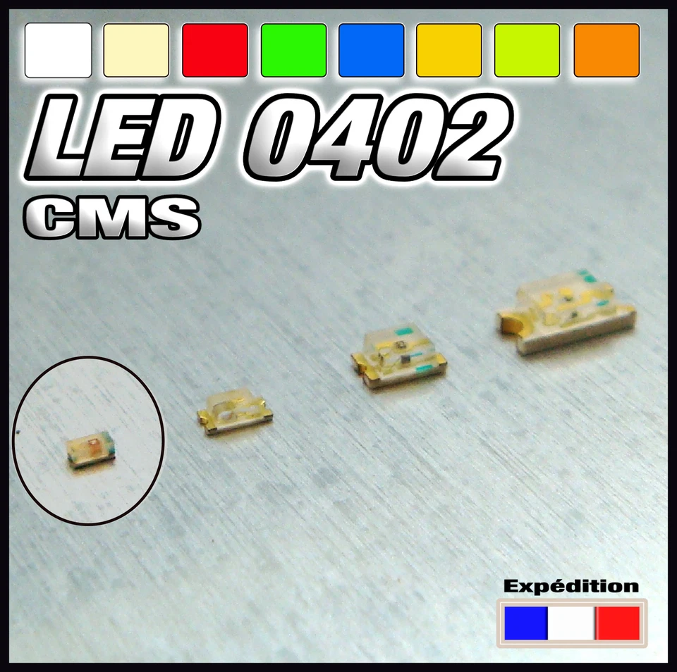 144# LED CMS 0402 blanc, blanc chaud, rouge , bleu, jaune, orange, vert