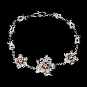 925 Sterling Silver Bracelet Round Peridot Rhodolite Garnet Gemstone Jewelry 7in - Picture 1 of 13
