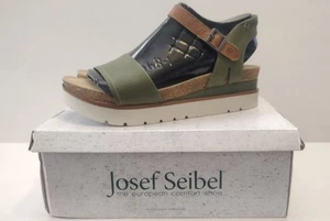 NEW Josef Seibel Leather Strap Sandals Green~Brown Size 42 (US 11) - Picture 1 of 14