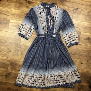 Vtg Lady Page Susan Page Women Sz 16 Blue Black Tan Dress With Belt *Read - Picture 1 of 12