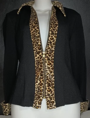 Vtg D. J Summers 80s 90s Y2K Cheetah Leopard Print Zip Up Collared Jacket Top 🥀 - Image 1 of 4