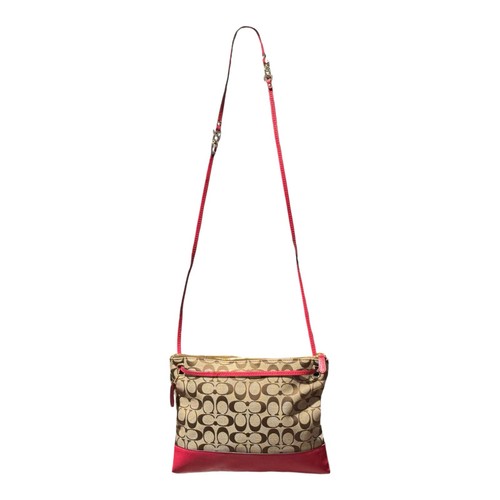 Borsa Coach Madison Signature Print Slim File Tracolla Spalla Beige Rosso