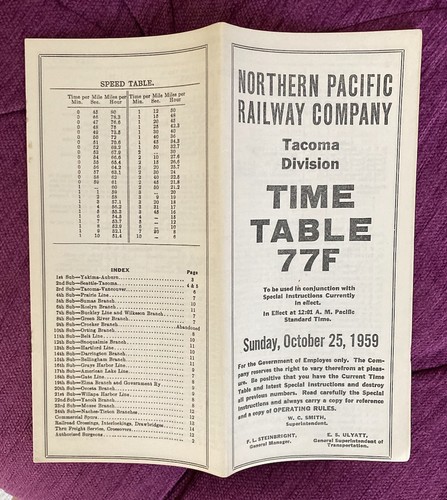 Northern Pacific Railway 10/25/59 Employee Timetable:Tacoma Div | eBay