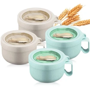 4 Pcs Microwave Ramen Bowl Microwavable Instant Soup Cups with Lids Large Sou... - Picture 1 of 7
