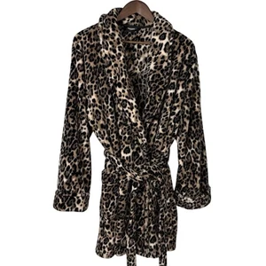 Soma Women's PLUSH Robe Leopard TIE BELT/POCKETS Lounge Cozy Knee  Length L/XL - Picture 1 of 12