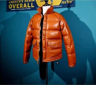 Chaqueta acolchada acolchada de piel de cordero de cuero genuino para hombre Foto 1 de 4