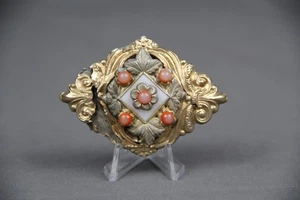 Große Brosche Schmuck Agraffe Gold Tracht Trachtenschmuck 5 x 7 cm um 1880 - Bild 1 von 5