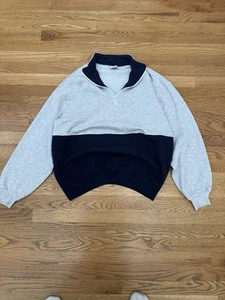 Vintage 90s Made In USA Two Tone Russell Quarter Zip - Picture 1 of 4