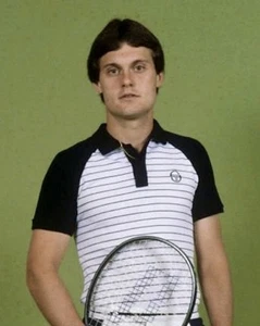 Sergio Tacchini Sandro White/Blue Tennis Polo Shirt - Gene Mayer - Picture 1 of 3