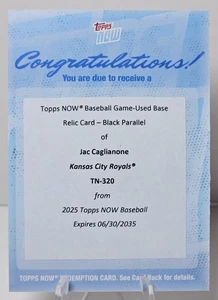 2025 Topps NOW Jac Caglianone #TN-320 Black Parallel /10 Game-Used Base Relic - Picture 1 of 5