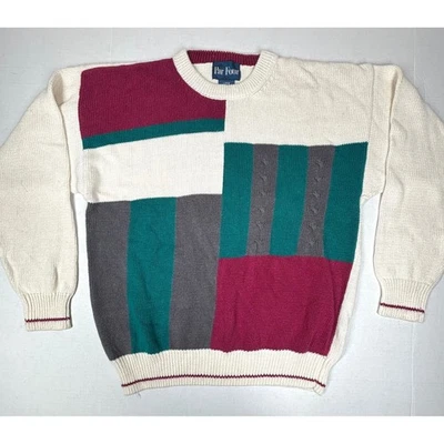 VTG 80s Par Four Sweater Mens Large Color Block Knit Pullover Casual Cosby EUC - Image 1 of 4