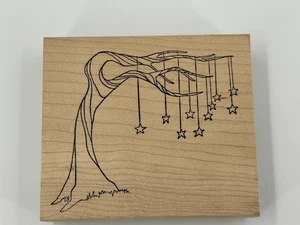 Rubber Moon Stars Hanging from a tree Celestial Mystical Wood Mount Rubber Stamp - Picture 1 of 4