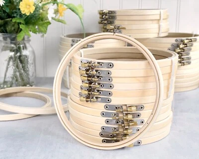 6” Wooden Embroidery Hoops, Set of 6 light wood hoops with brass screw - Image 1 of 4