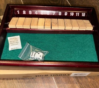 12 Number Wooden Shut The Box Dice Game Board Set Family Pub Bar Dice Board Game - Image 1 of 4