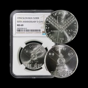 SLOVAKIA. 1994, 200 Korun, Silver - NGC MS69 - Top Pop 🥇 D-Day 50th Anniv. 012 - Picture 1 of 5