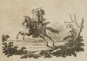 D. CHODOWIECKI (*1726), Gil Blas und Donna Mencia zu Pferde,  1779, Rad. - Picture 1 of 4