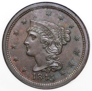 1845 1c N-3 Braided Hair Large Cent NGC MS 63 EX; JULES REIVER - Picture 1 of 5