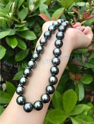 Luster 10-11mm Real Natural Tahitian Round Black Pearl Necklace 14-48 inch - Image 1 of 4