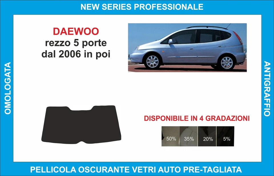 pellicole oscuranti vetri compatibili con daewoo rezzo 5p dal 2006 in poi lunott - Imagen 1 de 1