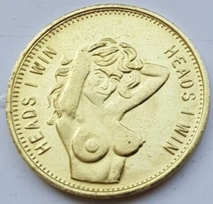 Erotica Nude Girl Coin Hot Cute Gold Lustre Risque Old XXX Peep Show Cheeky WOW - Picture 1 of 12