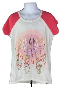 Cute 4 U Girls “Dreamer” T’Shirt White With Pink Sleeves Size M 10/12 - Picture 1 of 7