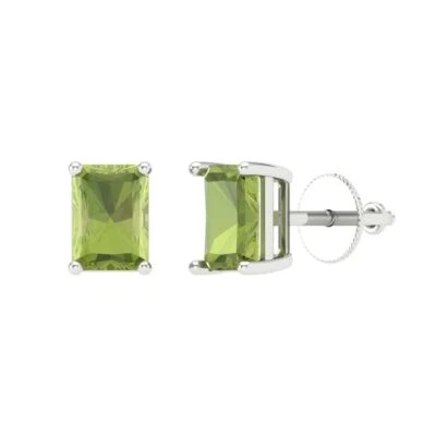 Peridot Stud Earrings for Women, Screw back (1 cttw, 6x4mm, Emerald-Cut) - Image 1 of 4