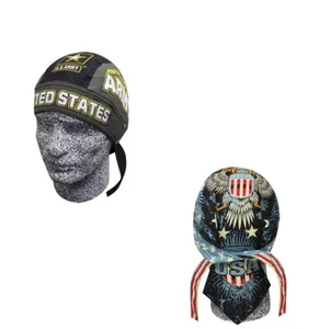 Lot of 2 US Army and American Iron Doo Rag Headwrap Skull Cap Durag Sweatband - Picture 1 of 4