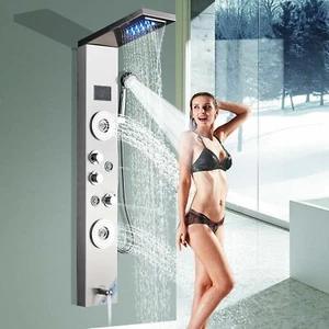 Gebürstetes Nickel Bad Duschpaneel Wasserhahn Dusche Regen Wasserfall Duschset - Foto 1 di 11