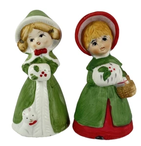 Pair of Vintage Christmas Jasco Merri Bells Green Hood -Red Hood with Cat set 3 - Picture 1 of 8