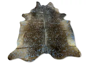 Natural Black/ Dark Brown Cowhide Rug with Blue Acid Washed 7.5x6.5 feet D-358 - Picture 1 of 6