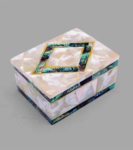 7"X5" white Marble Jewelry Trinket Box Inlay Pietra Dura Mosaic mop Malachite - Picture 1 of 4