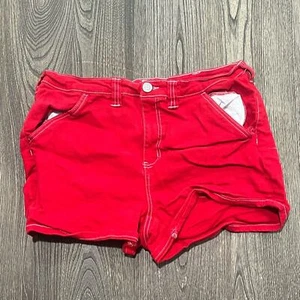 Dickies Womens Carpenter Shorts High Rise Denim Cotton Blend Stretch Red Size 14 - Picture 1 of 8