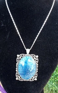 Beautiful Blue Dragons Vein Set On Silver Plated Bezel With Necklace - Picture 1 of 8