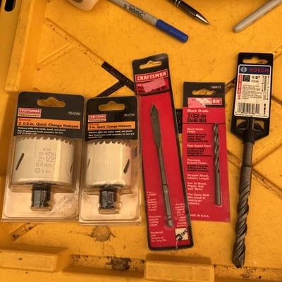 Sears Craftsman USA Nos 3pc Hole Saw Spade Drill Bit Set & 1 Bosch Masonry 64296 Foto 1 de 4