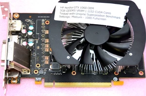 HP NVIDIA GeForce GTX 1060 OEM 3GB GDDR5 VRAM 1152 CUDA Cores GPU *USED/TESTED* - Picture 1 of 3