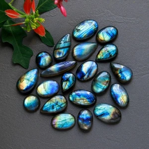 20 Stck. 204 kt Natürlicher Labradorit Lose Cabochon Edelstein 16 x 10-29 x 6 mm #R-12880 - Bild 1 von 7