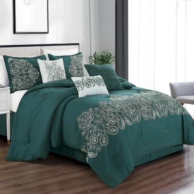 Chezmoi Collection 7-Piece Embroidered Paisley Floral Comforter Set - Image 1 of 4