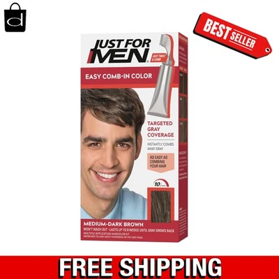 No-Mix Men's Hair Color with Comb Applicator - Medium-Dark Brown, Lasts 8 Weeks - Image 1 of 4