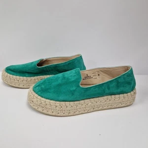 M&S Espadrilles Shoes UK 6 Real Suede Flatform Platform Green Slip On - Imagen 1 de 8