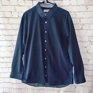 Camisa de vestir Nick Graham para hombre con botones azul marino puños florales talla XL - Imagen 1 de 6