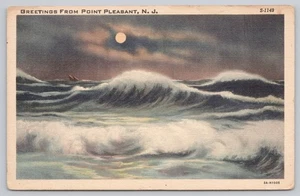 Linen Postcard Greetings from Point Pleasant New Jersey Moonlight View - Picture 1 of 2