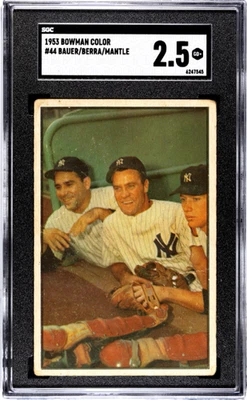 Bowman 1953 color #44 Bauer/Yogi Berra/Mickey Mantle SGC 2,5 GD+ bien centrado Foto 1 de 2
