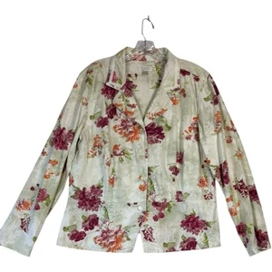 Blazer vintage en lin fleuri bouton devant veste cottage boho romantique taille L - Photo 1/11