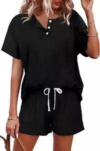 Two Piece Outfits for Women Lounge Sets Button down Top and Shorts Set Sweatsuit - Picture 1 of 12