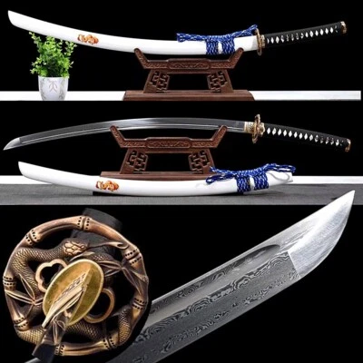 Espada Afilada Real Katana Japonesa Samurai Espada Doblada Damasco Acero Espiga Completa Foto 1 de 4