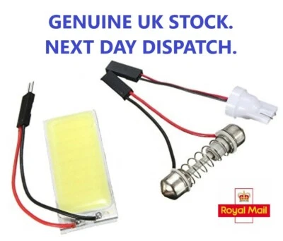 12V White LED 36SMD COB Car Interior  Dome/Panel Light Festoon & T10 Adapter Kit - Image 1 of 3