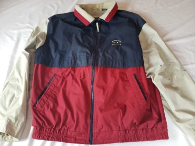 JAQUETA VINTAGE MARINER SOMENTE MEMBROS EXTRA GRANDE LONGA AZUL MARINHO VERMELHO BEGE POLI ALGODÃO NYLON - Imagem 1 de 4